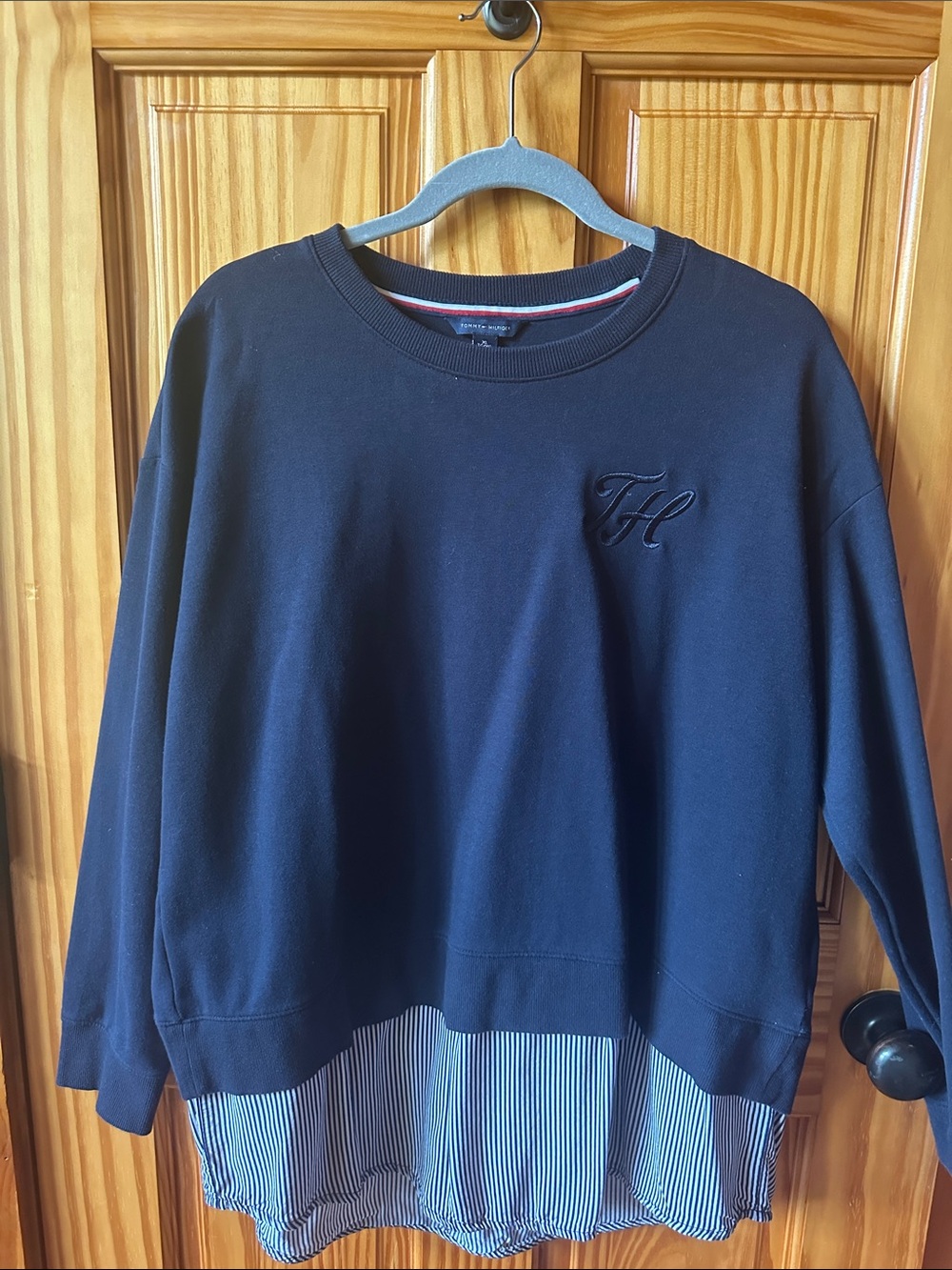Tommy Hilfiger Black Layered-Look Sweatshirt with Striped Hem